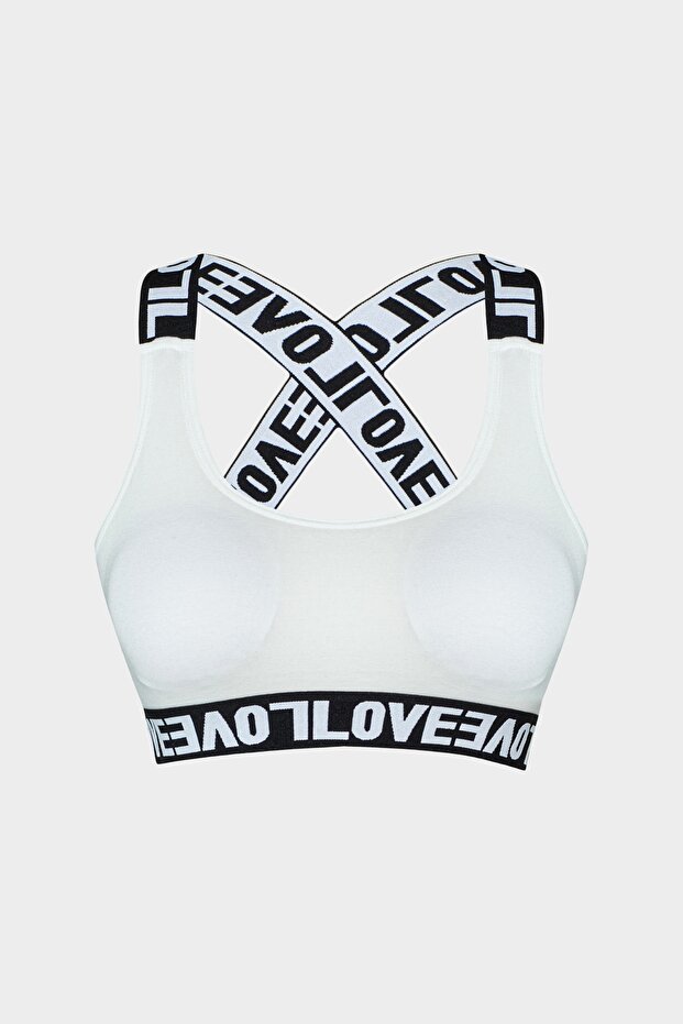 Ecru Cotton Love Rubber Cross Strap Padded Women's Bustier