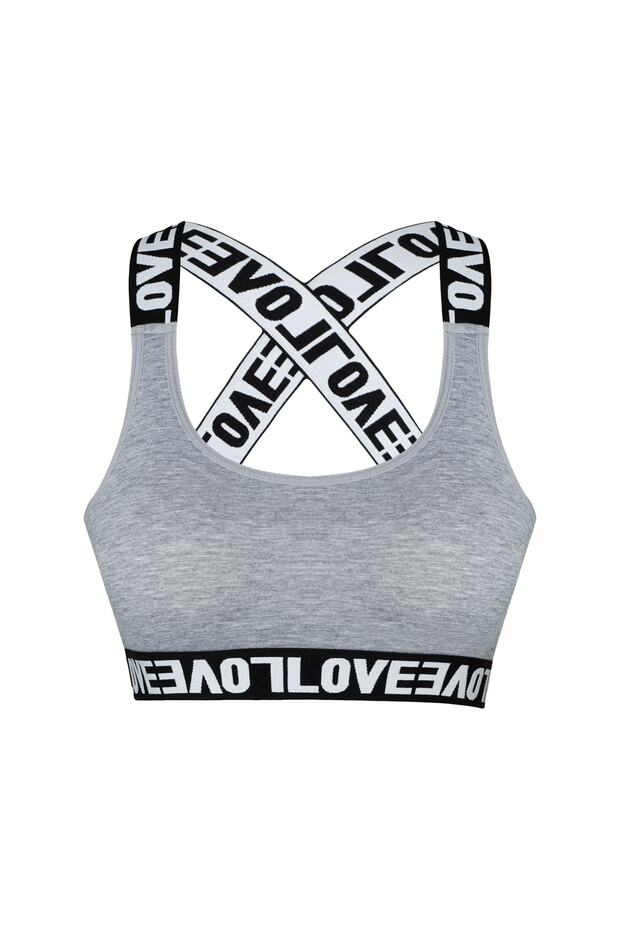 Gray Cotton Love Rubber Cross Strap Women's Bustier with Pads