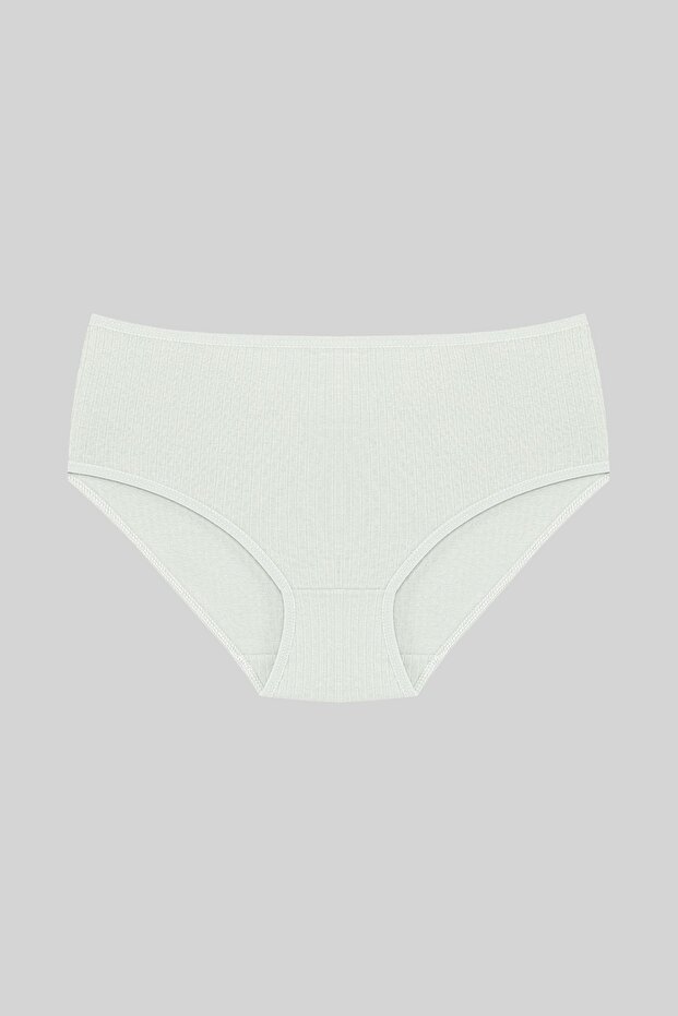 Ecru Cotton Ribbed High Waist Large Size Women's Panties