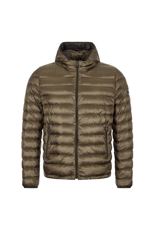 Men's Feather Padded Hooded Zippered Khaki Jacket C0p2008-044