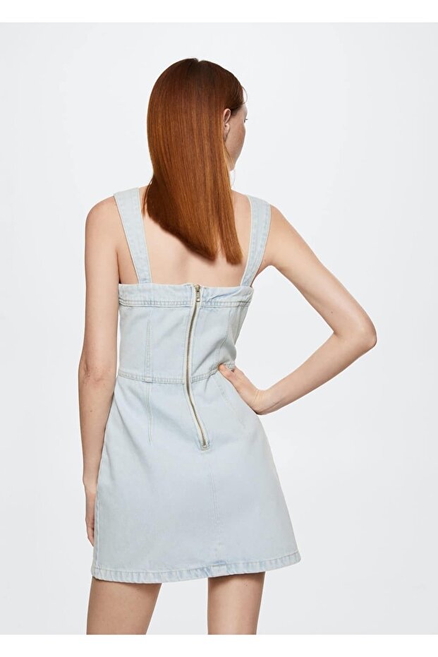 Fermuarlı Denim Elbise - 4