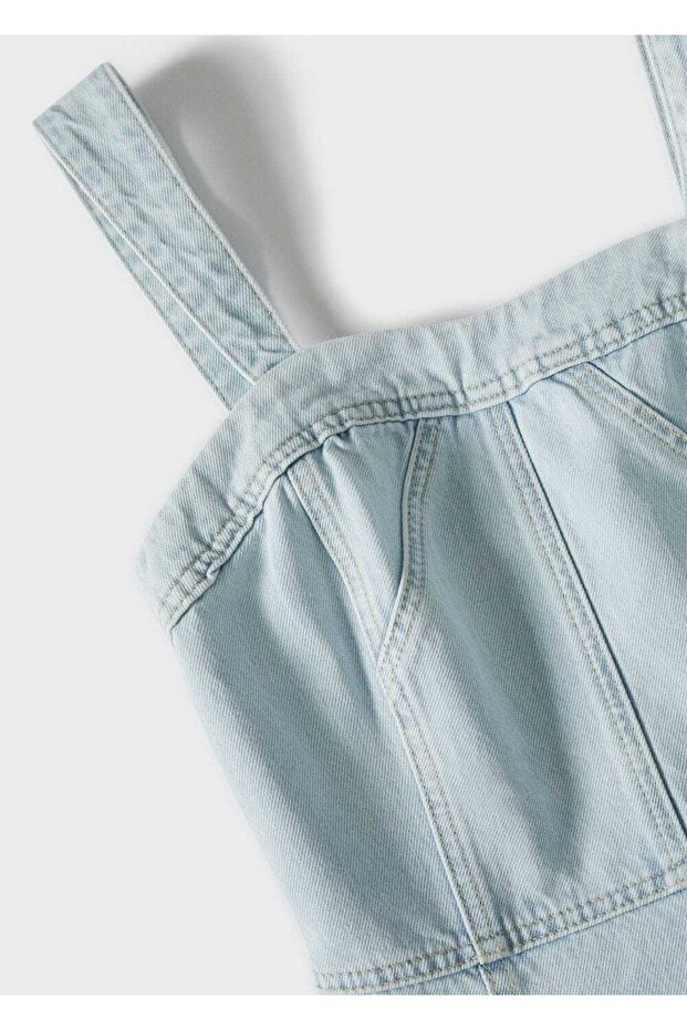 Fermuarlı Denim Elbise - 8