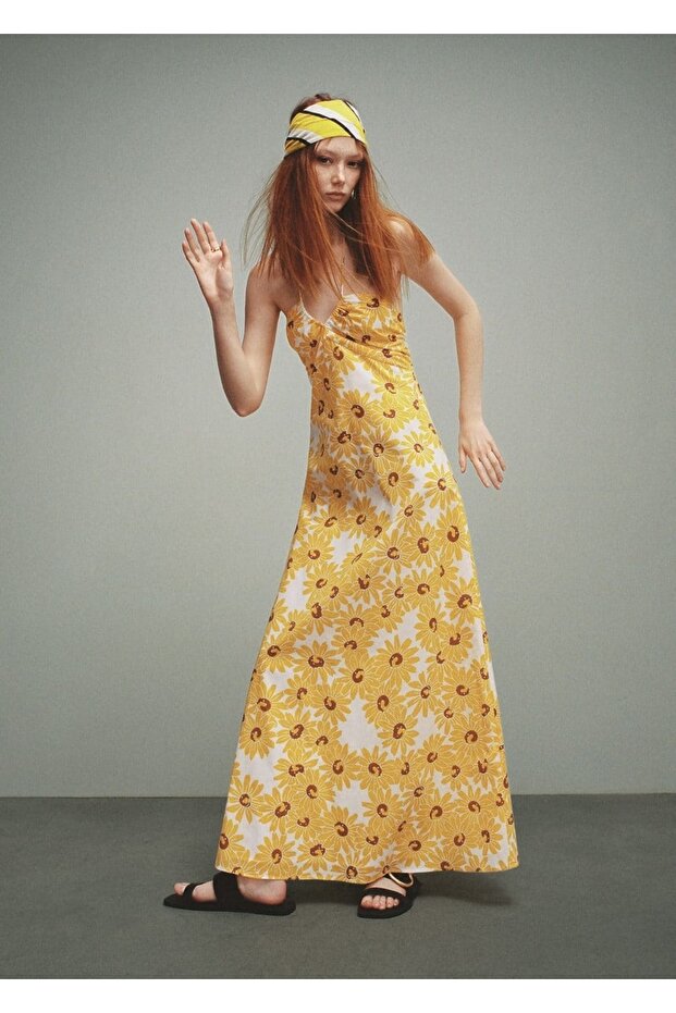 Çiçekli Pamuklu Elbise - 8