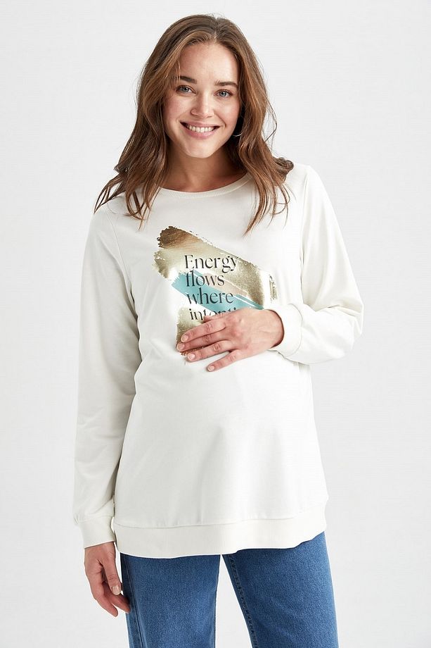 Regular Fit Varak Baskılı Hamile Sweatshirt - 1