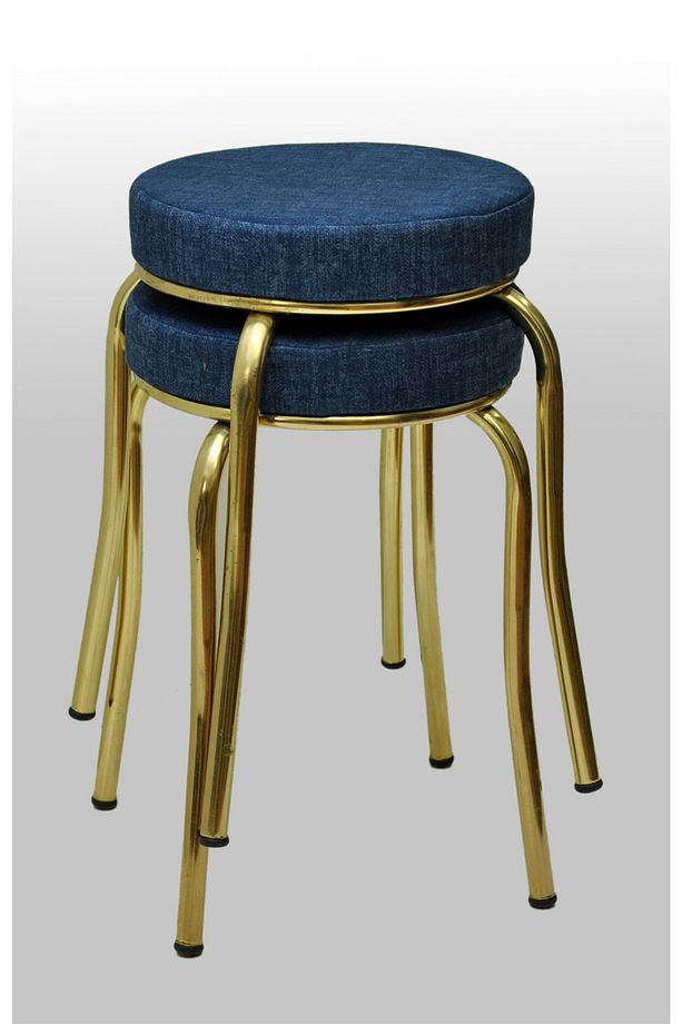 Tabure (2 Adet) Gold Ayaklı, Mina Kumaş, Metal Ahtapot Ayak Aygl-209 - 1