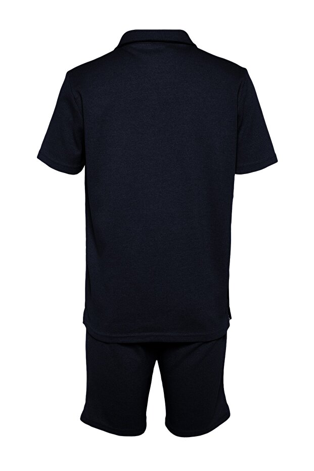 Lacivert Regular/Normal Kesim Dokulu Kumaş Etiketli Polo Yaka Eşofman Takımı TMNSS23EM00003 - 13