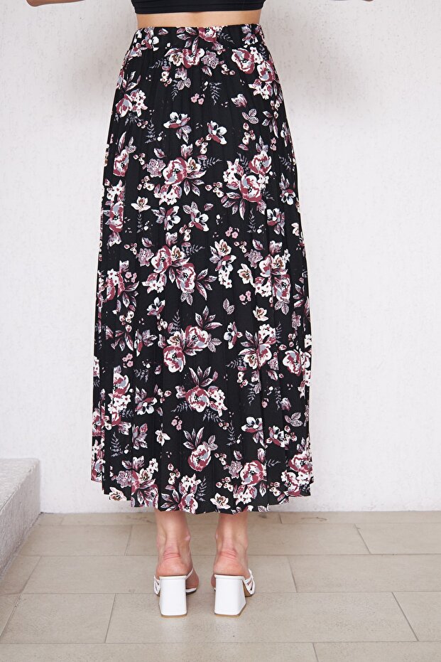 Virágmintás, hosszú bélésű rakott szoknya, rakott szoknya, anyai ajándék szoknya, krepp szoknya, hidzsáb szoknya - 7