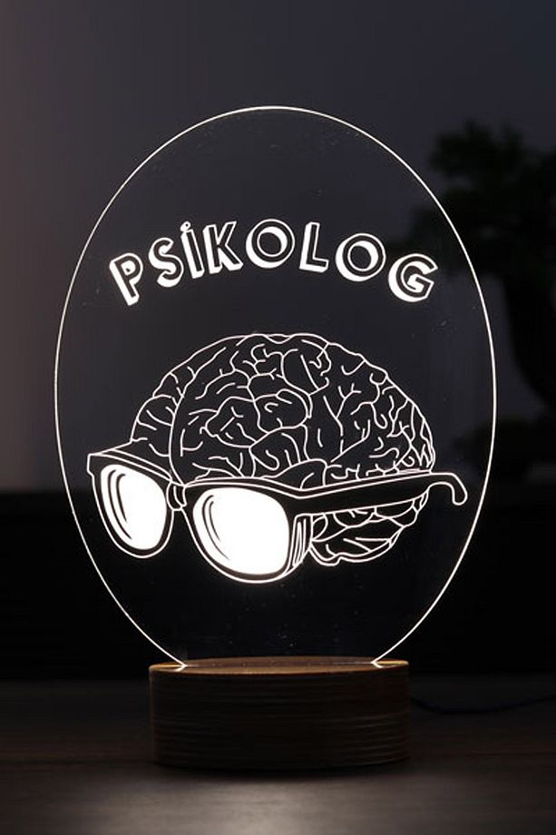 Psikolog Figürlü Dekoratif Hediye Led Masa Lambası | 7 Işık Rengi | Ahşap Taban - 1