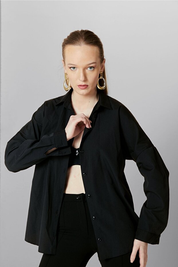 Oversize Uzun Patsız Basic Gömlek - 1