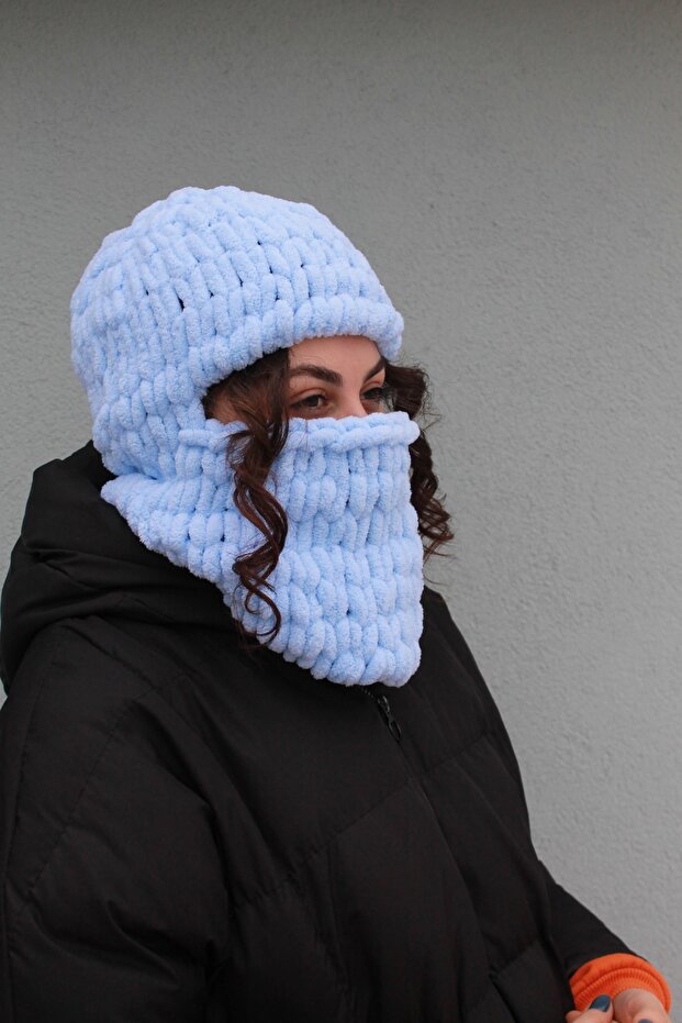 Hand Knitted Soft Face Open Model Puffy Snow Mask Balaclava balaklava Beanie