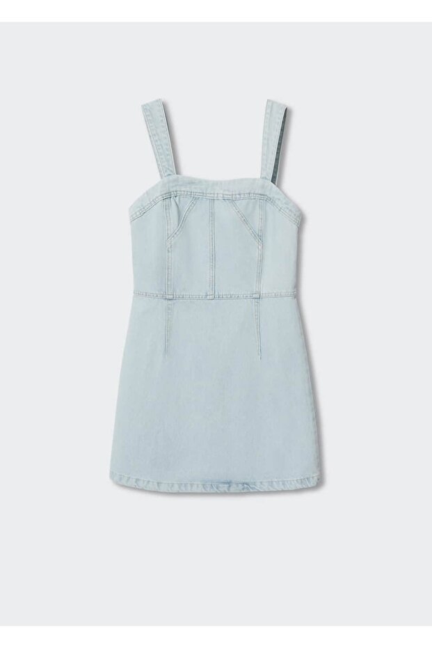 Fermuarlı Denim Elbise - 3