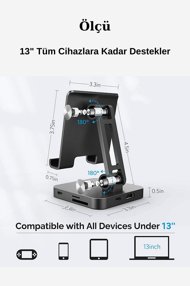 Tablet Standlı 360 Dönebilen 10 In 1 Hub Usb Hdmi Vga Sd/tf Çoklayıcı Dockstation Stand - 7