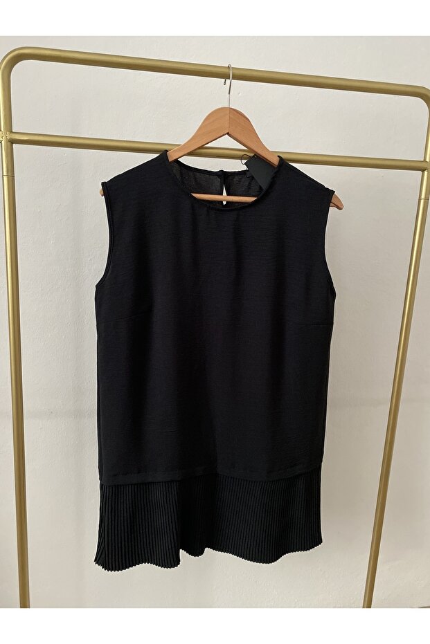 Pleated Sleeveless Underwear Tunic Black