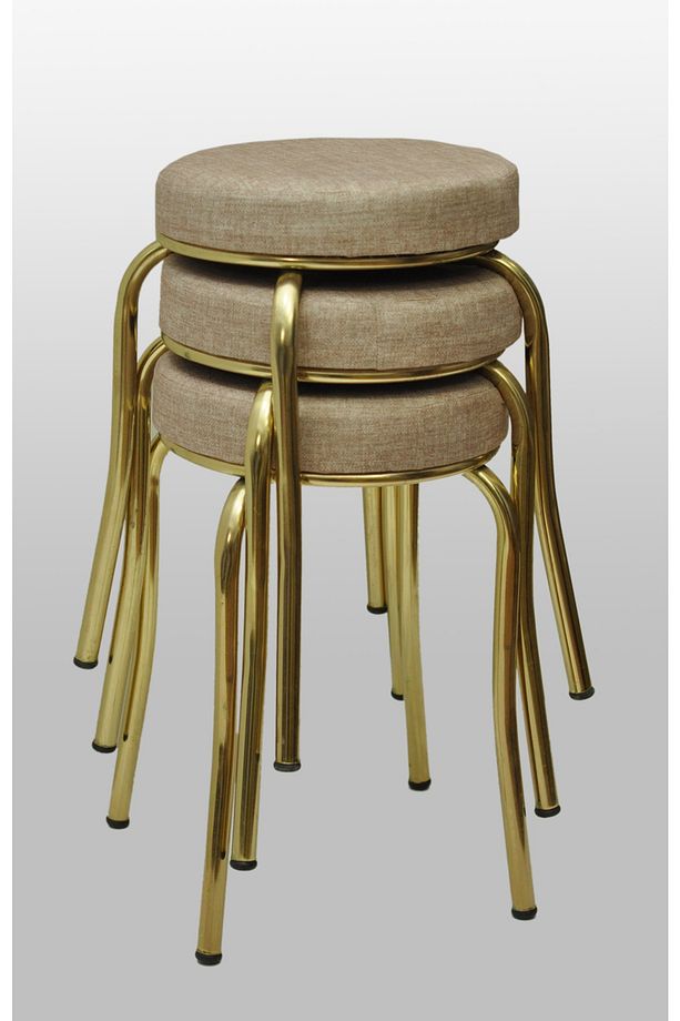 Tabure (3 Adet) Gold Ayaklı, Mina Kumaş, Metal Ahtapot Ayak Aygl-225 - 1
