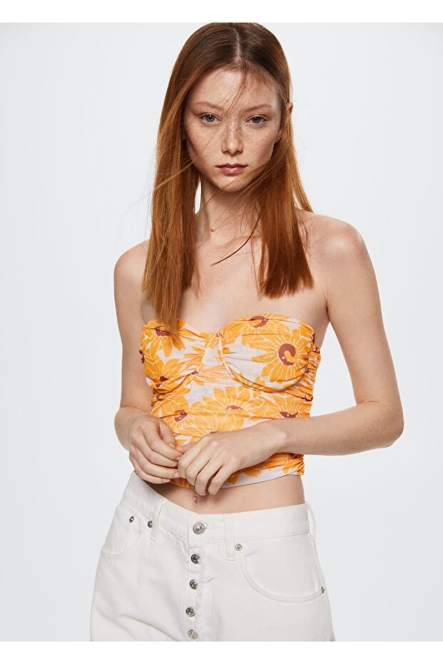 Çiçekli Cropped Bluz - 1