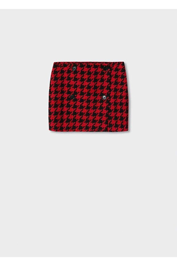 Buttoned Houndstooth Patterned Mini Skirt - 3