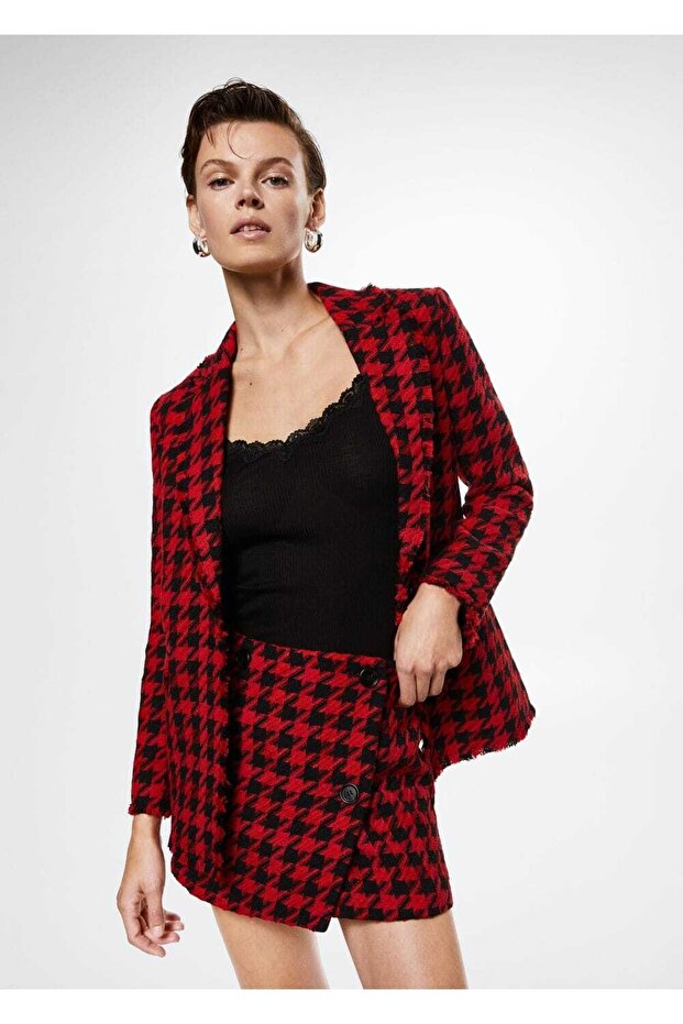 Buttoned Houndstooth Patterned Mini Skirt - 7