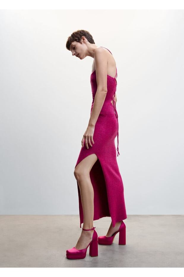 Sırtı Çapraz Triko Elbise - 7