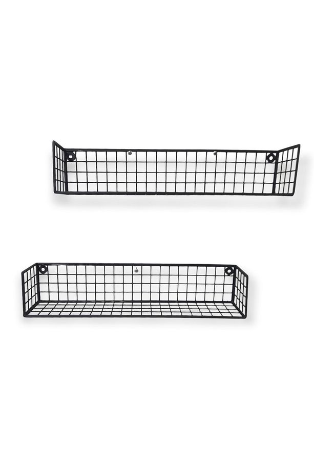 Metal Orta Boy 2li Set Rüstik Çalışma Odası, Banyo Ve Mutfak Tel Duvar Rafı -10x10x48cm - 1