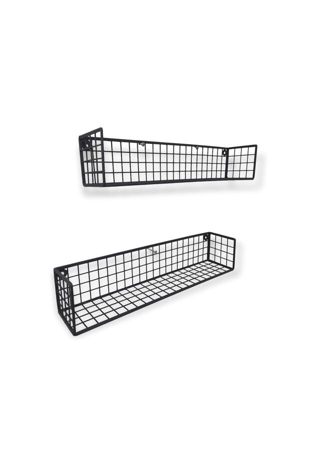 Metal Orta Boy 2li Set Rüstik Çalışma Odası, Banyo Ve Mutfak Tel Duvar Rafı -10x10x48cm - 3