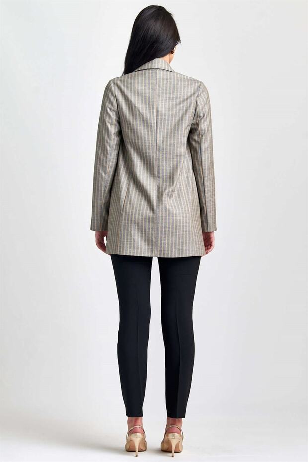 Striped Open Front Double Breasted Buttoned Jacket - 6