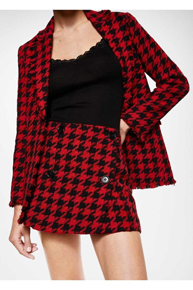 Buttoned Houndstooth Patterned Mini Skirt - 1