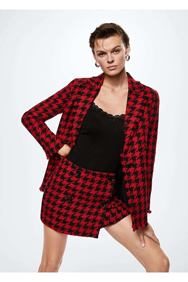 Buttoned Houndstooth Patterned Mini Skirt - 5