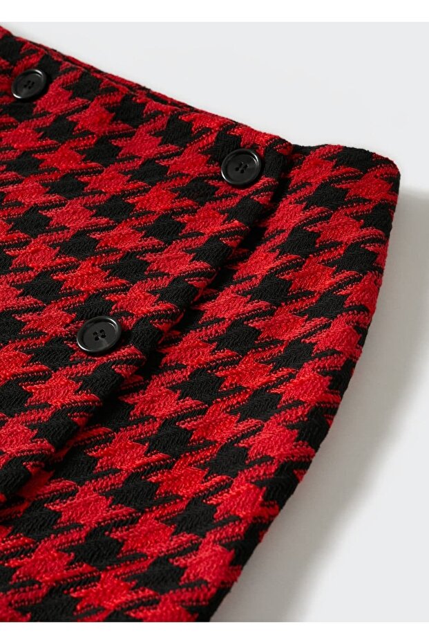 Buttoned Houndstooth Patterned Mini Skirt - 6