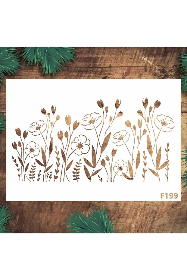 STENCİLTASARIM Stencil Tasarım F199 Kır Çiçekleri- Dekoratif Duvar, Eşya, Fayans,kumaş Boyama Şablonları 21x30cm