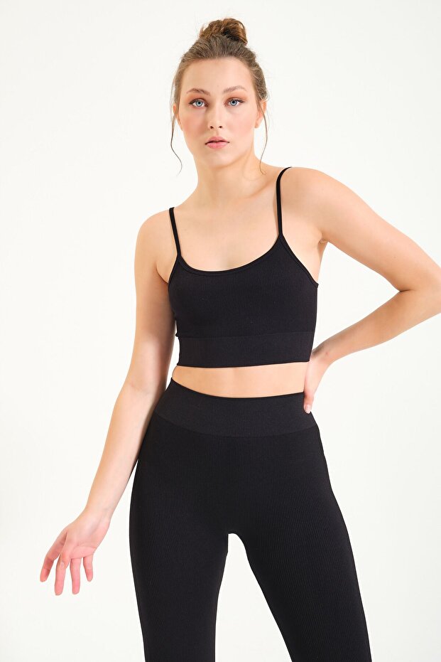 Women's Seamless Knitted Corded Thin Strap Corded Sports Bustier 9003