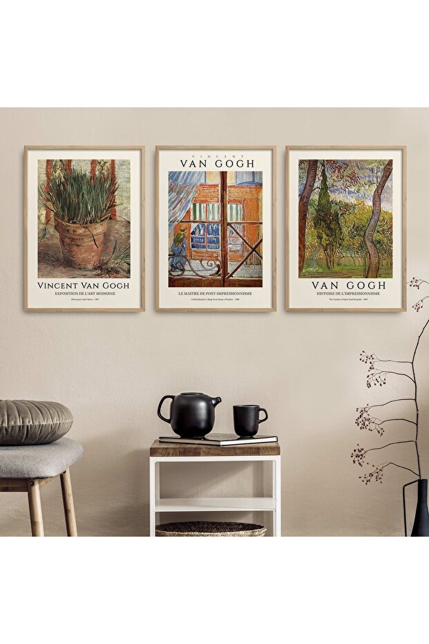 Vincent Van Gogh 3-Piece Painting Set with Natural Wood Frame Hpn100