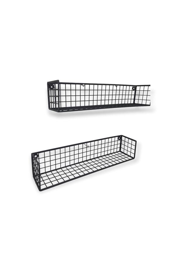 Metal Orta Boy 2li Set Rüstik Çalışma Odası, Banyo Ve Mutfak Tel Duvar Rafı -10x10x48cm - 2