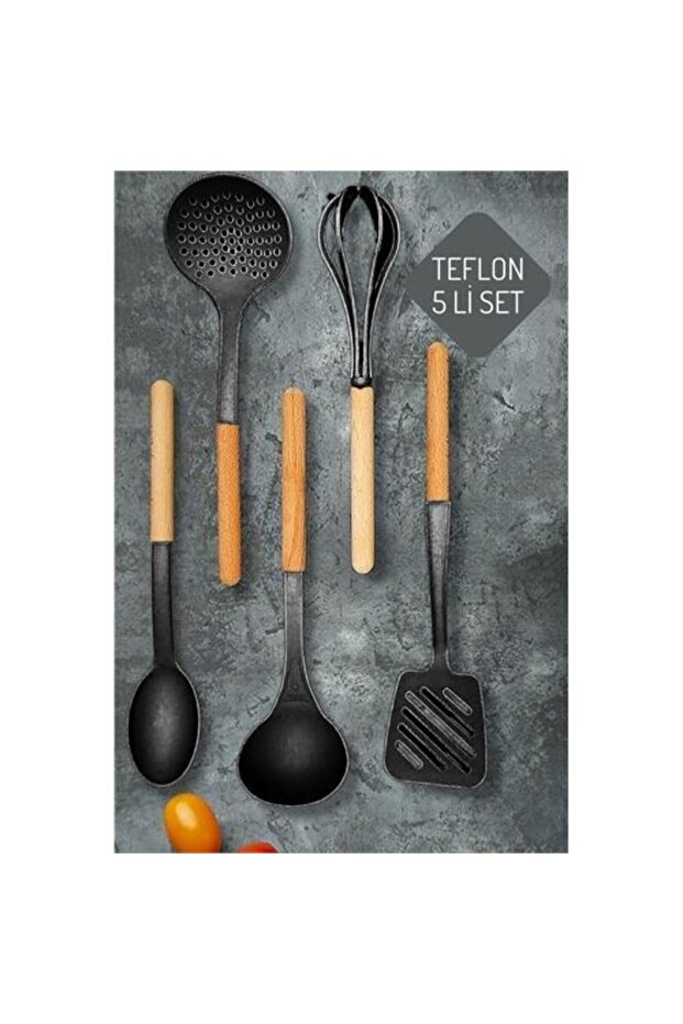 Ahşap Sap Teflon Mutfak Servis Seti - 1