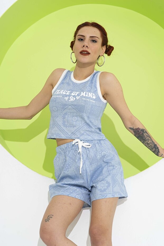 Kadın Şort Desenli Örme - 2