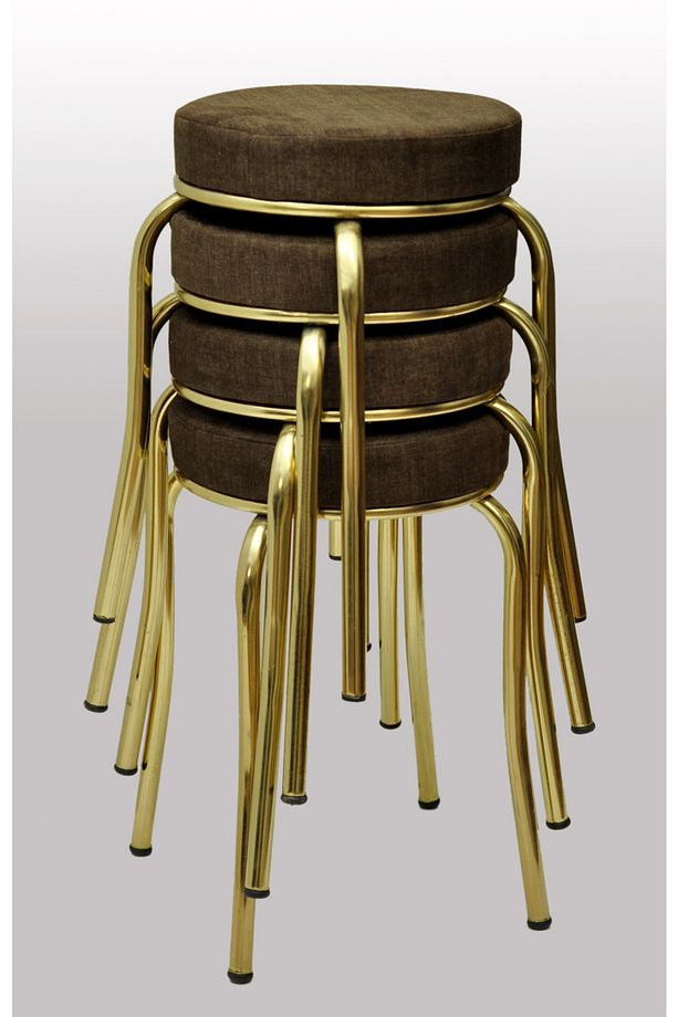Tabure (4 Adet) Gold Ayaklı, Mina Kumaş, Metal Ahtapot Ayak Aygl-241 - 1