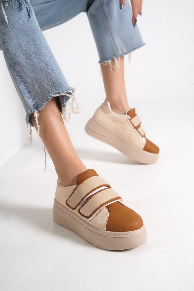 Venice Tt Laceless Velcro Orthopedic Sole Women's Sports Sneaker Shoes Skin/Brown
