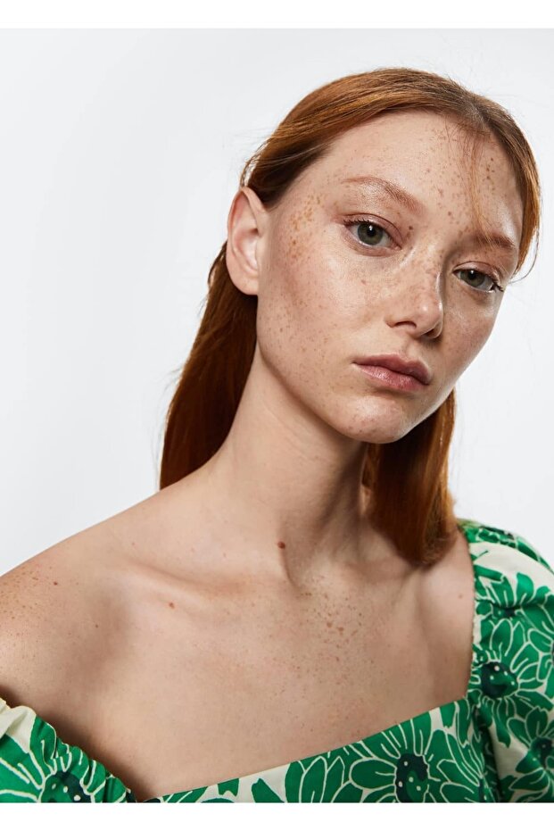 Çiçekli Pamuklu Elbise - 5