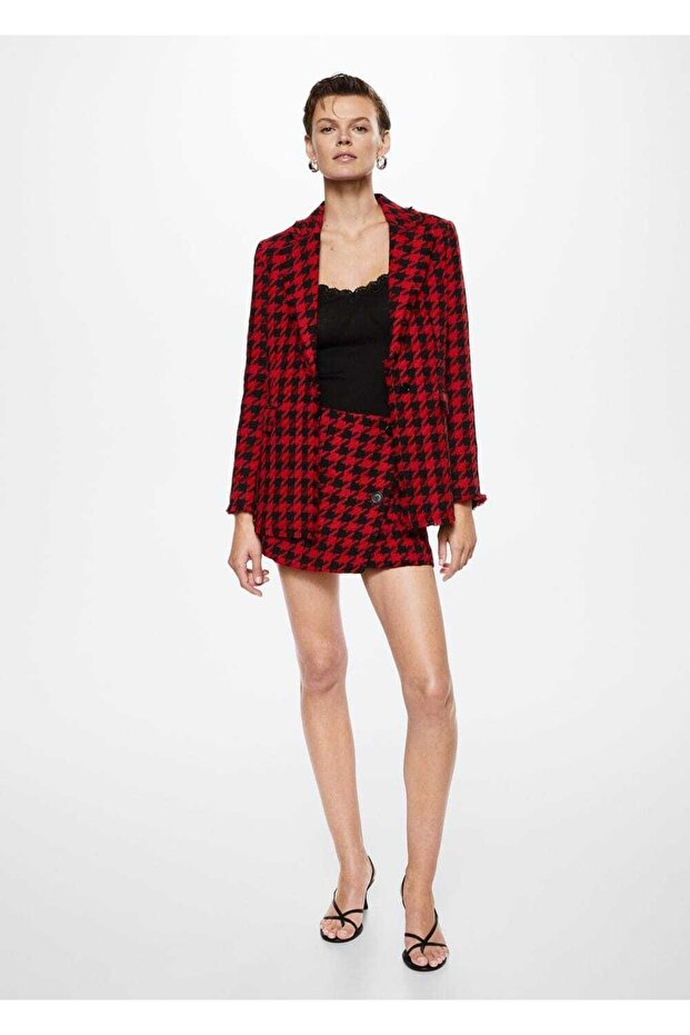 Buttoned Houndstooth Patterned Mini Skirt - 2