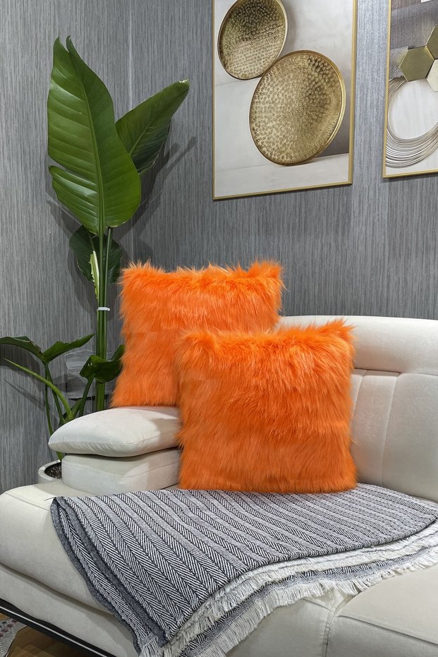 Plush Throw Pillow Cover Imported Premium Fabric - orange