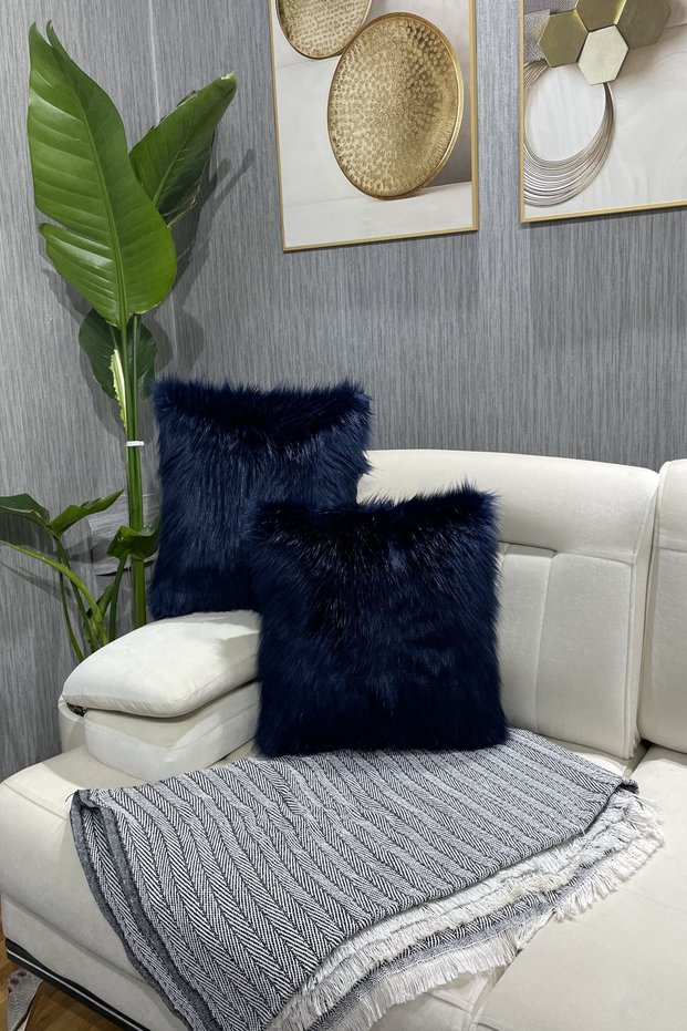Plush Throw Pillow Cover Imported Premium Fabric - dark blue