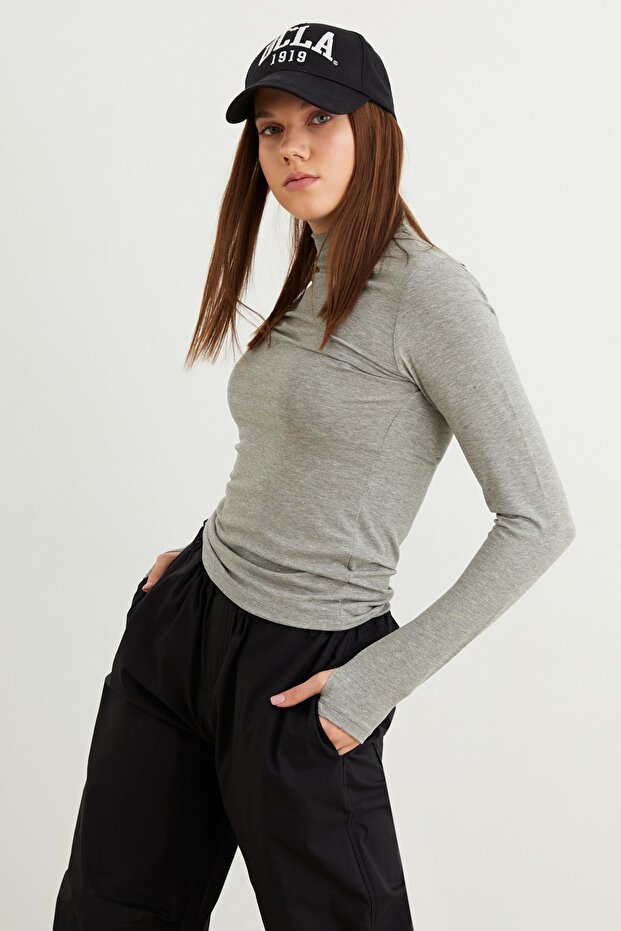 Women's Light Gray Finger Detailed Bodysuit