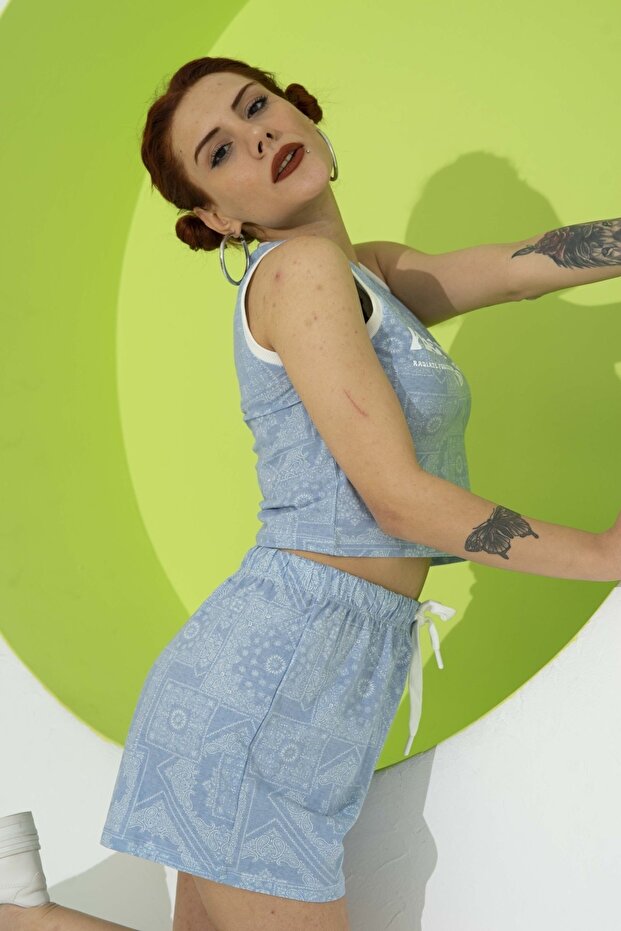 Kadın Şort Desenli Örme - 3