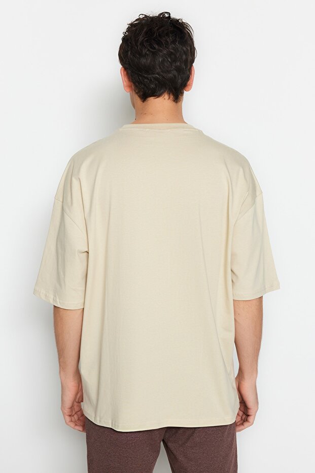 Taş Oversize/Geniş Kesim Bisiklet Yaka Kısa Kol Dinozor İşlemeli T-Shirt TMNSS23TS00243 - 2
