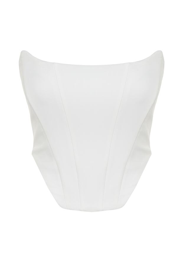 Beyaz Crop Astarlı Korse Detaylı Dokuma Büstiyer TPRSS21BS0032 - 8