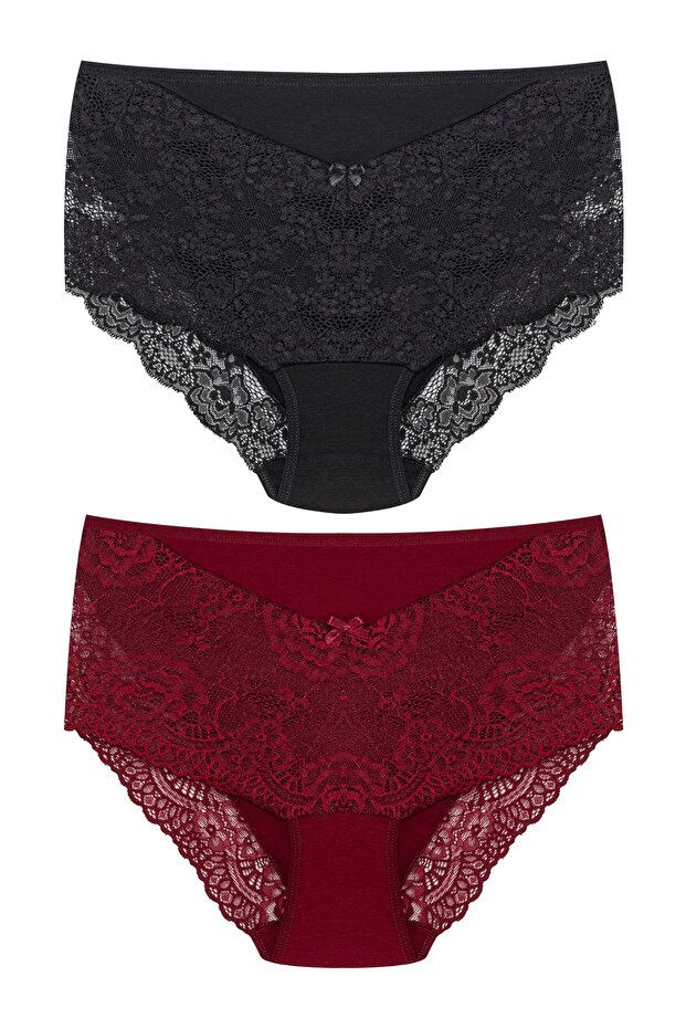 2-Piece Large Size Cotton Bato Women's Panties with Lace Front and Back