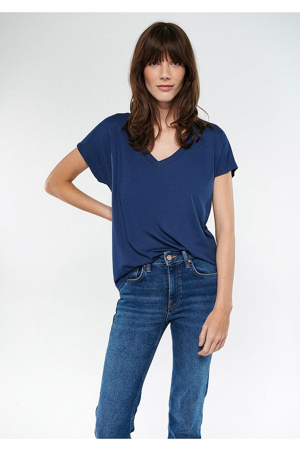 V Yaka Lacivert Basic Tişört Regular Fit / Normal Kesim 167714-28319 - 1