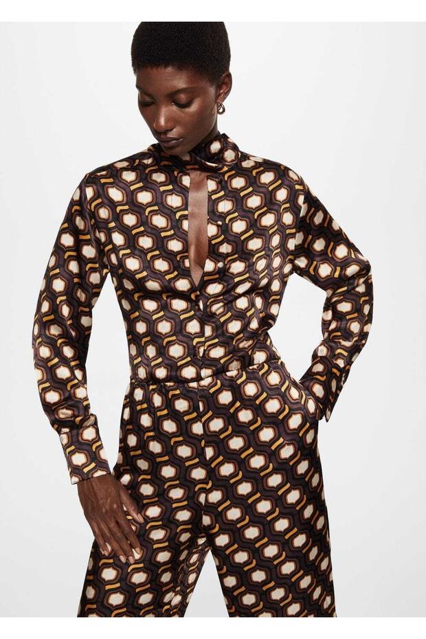 Desenli Akışkan Kumaş Tulum - 1