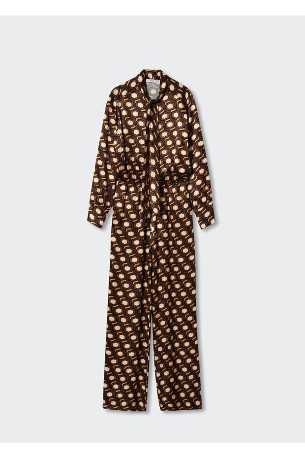 Desenli Akışkan Kumaş Tulum - 3