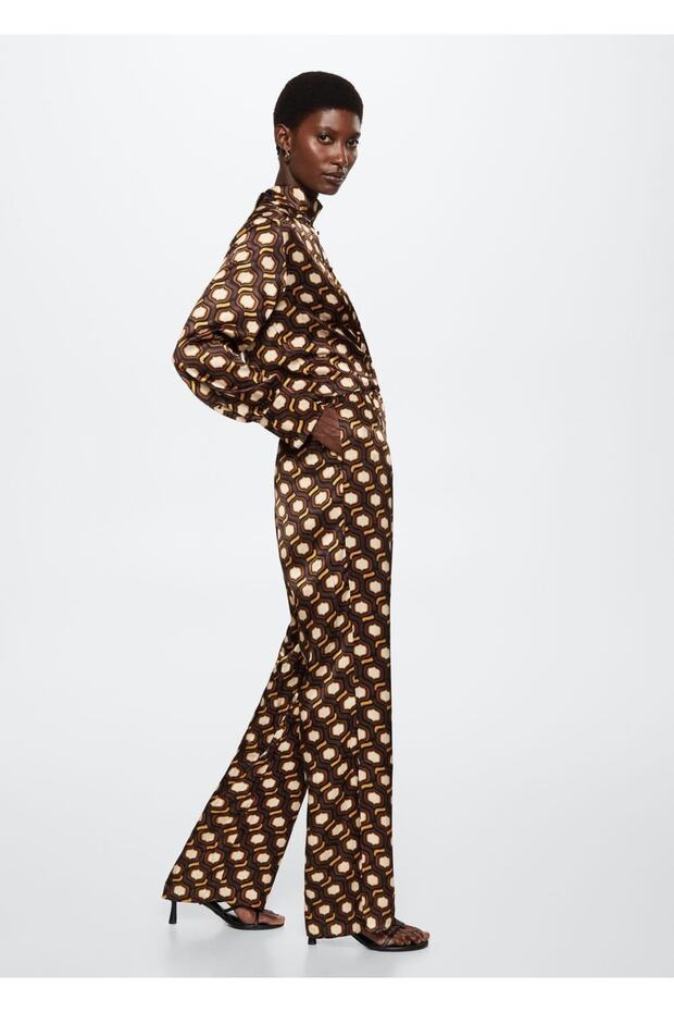 Desenli Akışkan Kumaş Tulum - 5