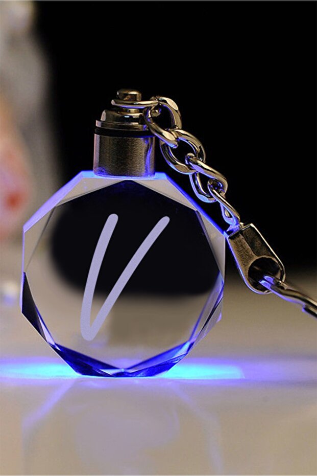 Lettered and Glass Embroidered Letter V Keychain